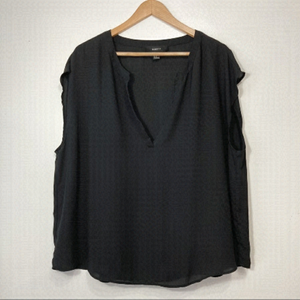 Forever 21 Black Sheer V-Neck High Low Sleeveless Blouse Size 2X